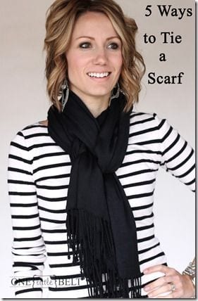 fold scarf in half and wrap around neck