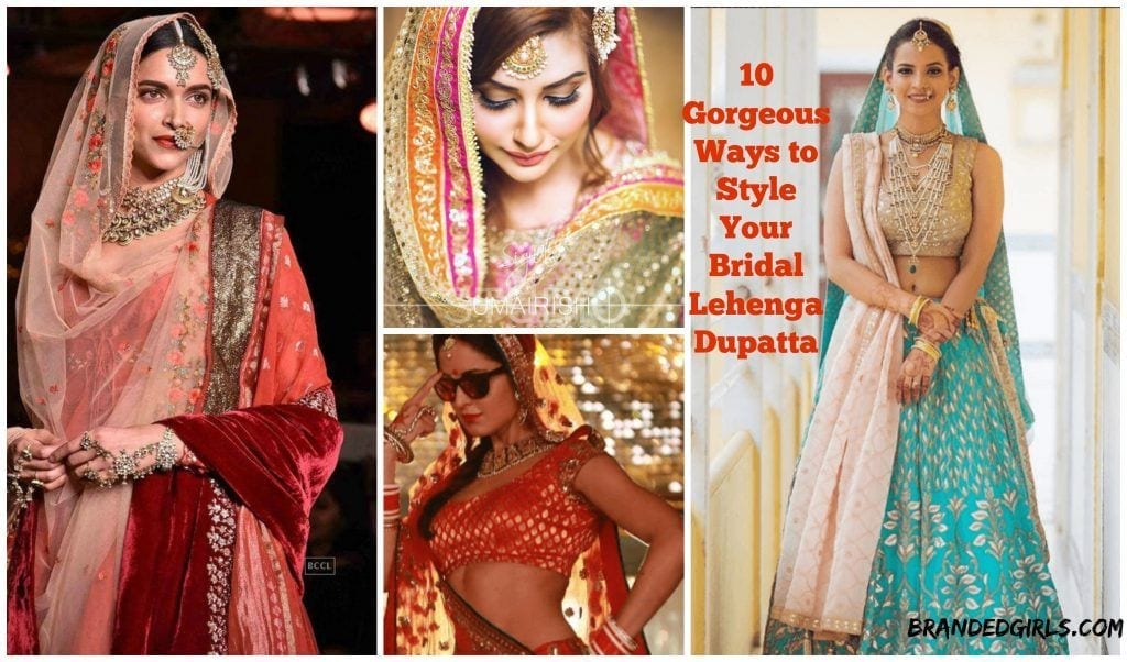 how to wear bridal lehenga dupatta on head