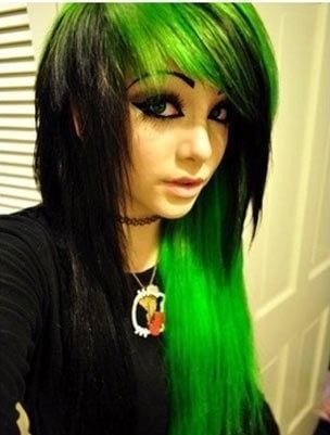emo style green hairs