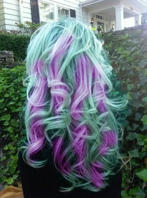 green and purple mix hairs