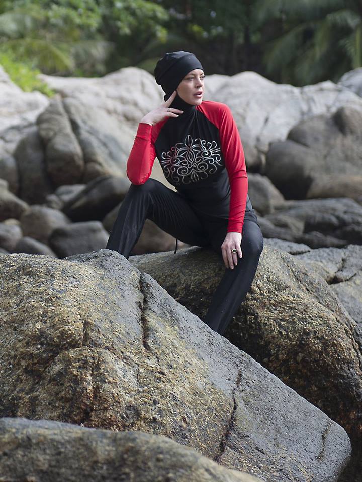 sporty modest hijab outfit beach 