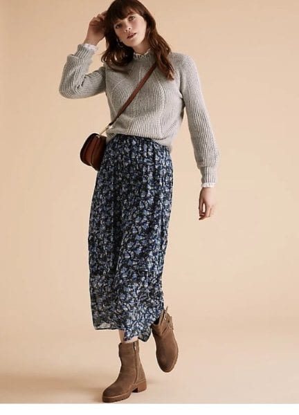 Floral Tiered Skirt with sweater 