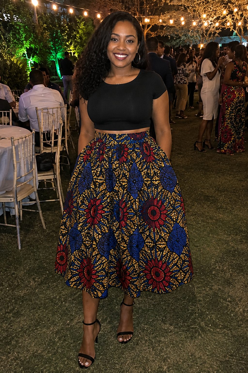 Full gathered wax print skirt with a crop top