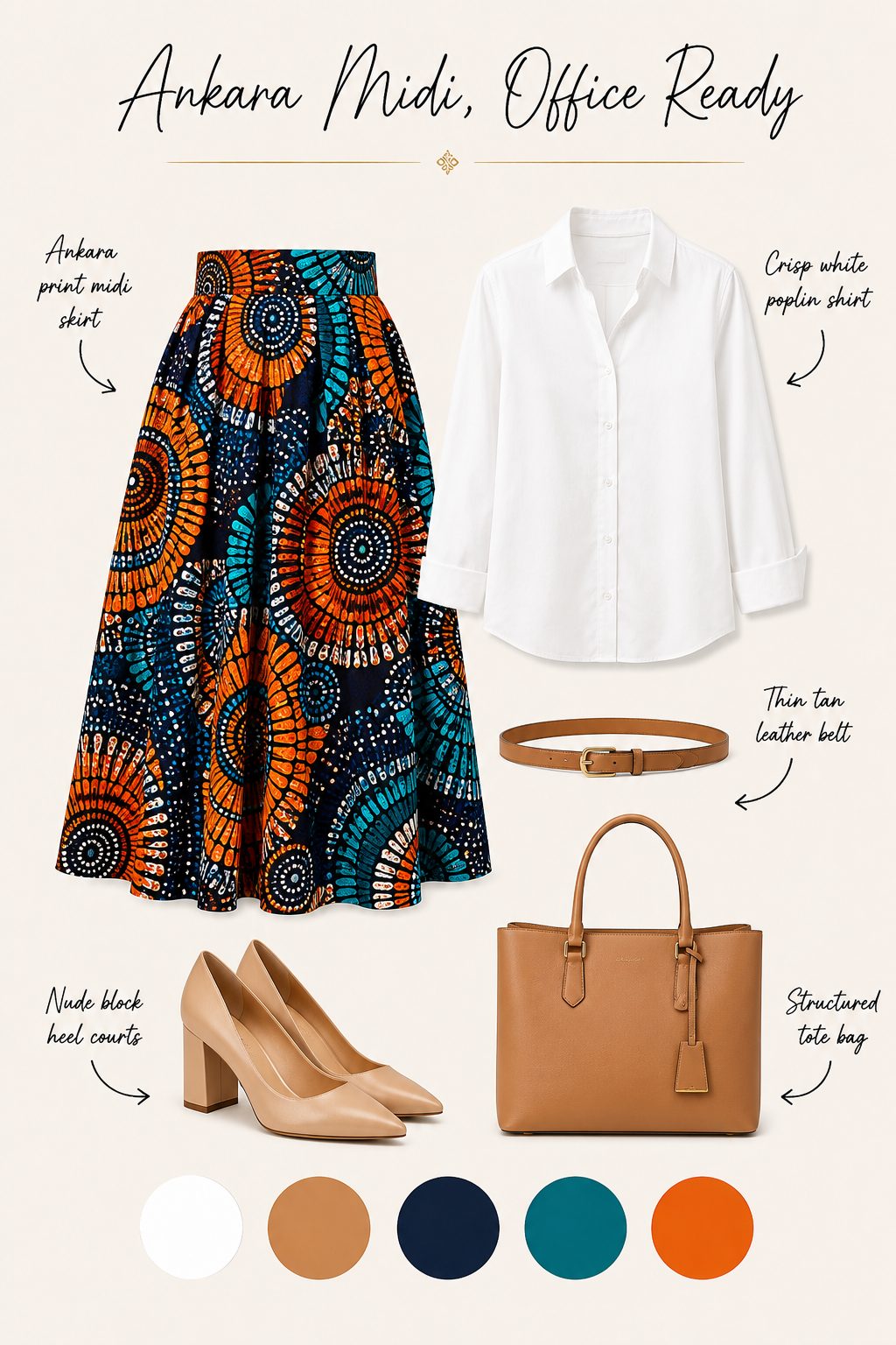 Ankara midi skirt with a white shirt