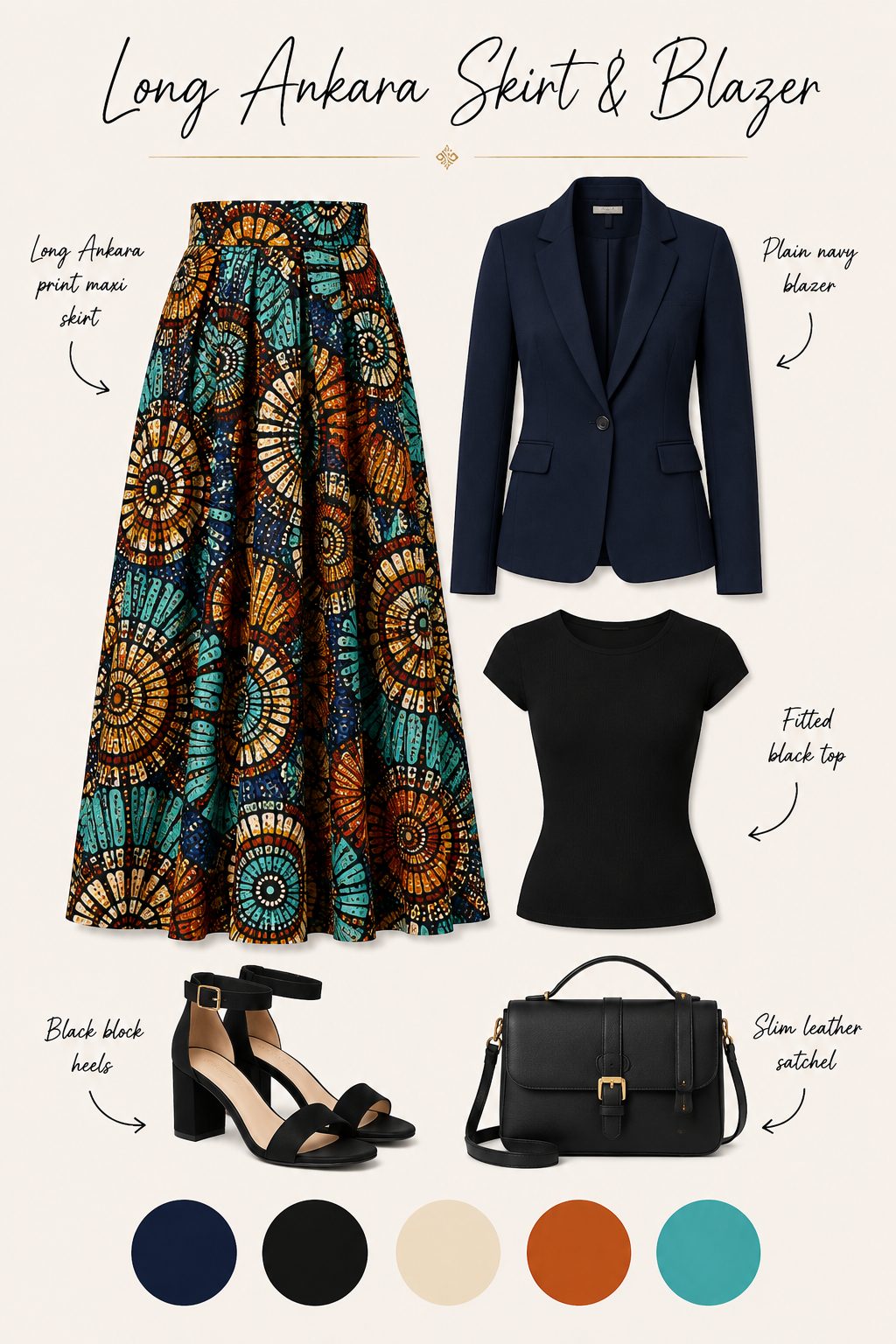 Long Ankara skirt with a blazer