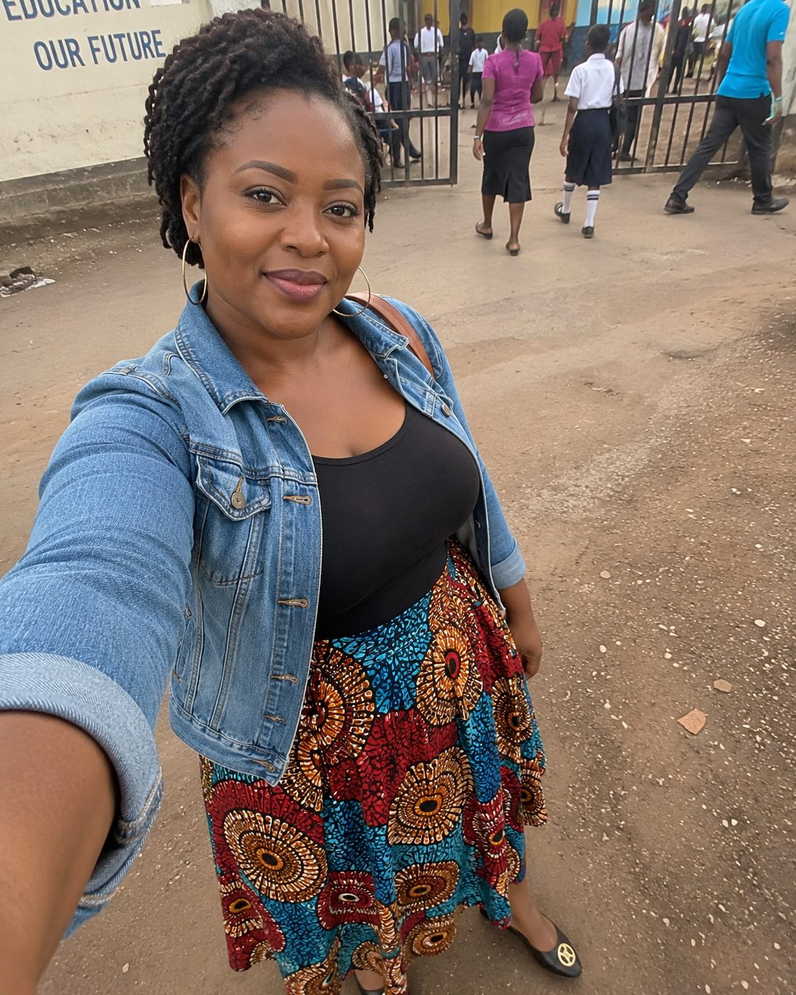 Ankara skirt with a denim jacket