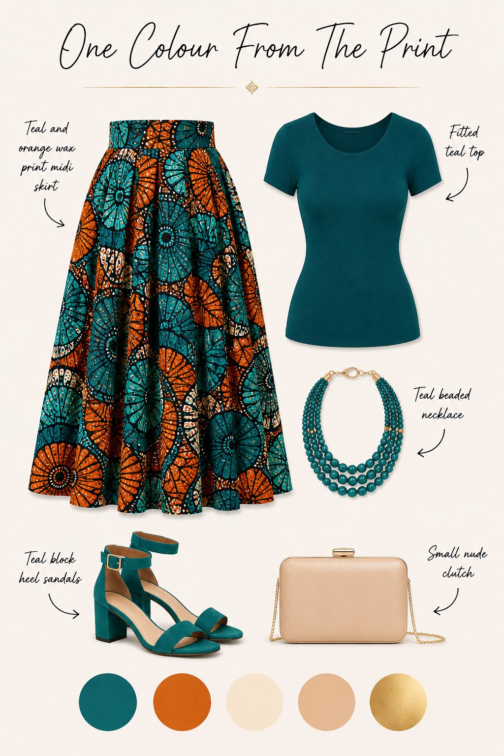 Two-tone print skirt with a colour-matched top