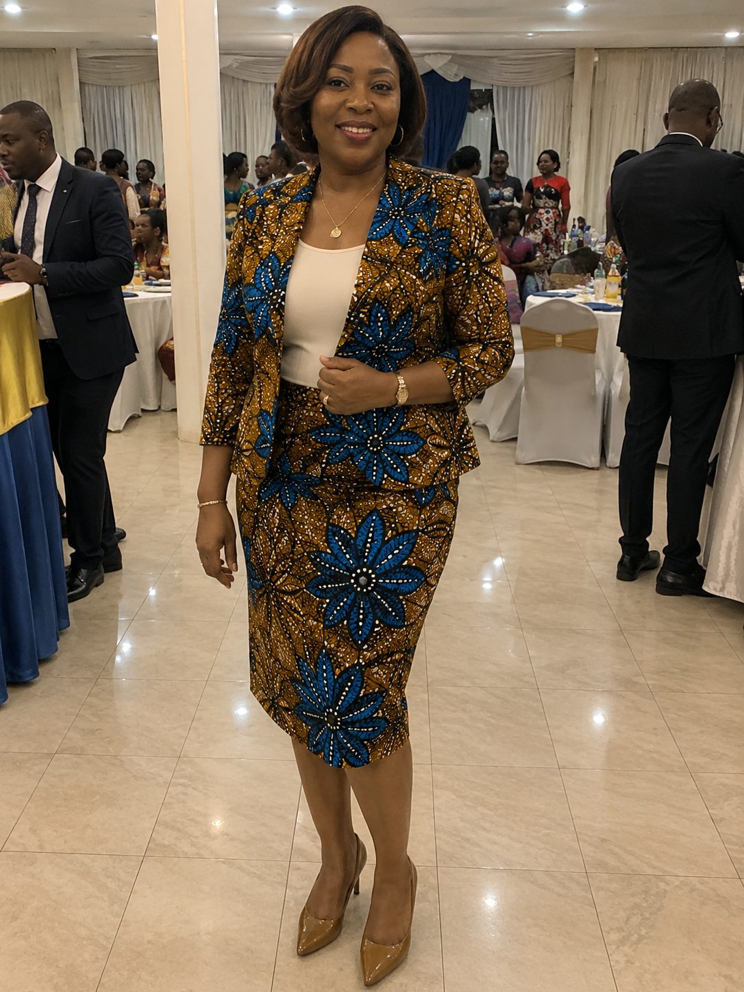 Ankara skirt suit with a plain shell top