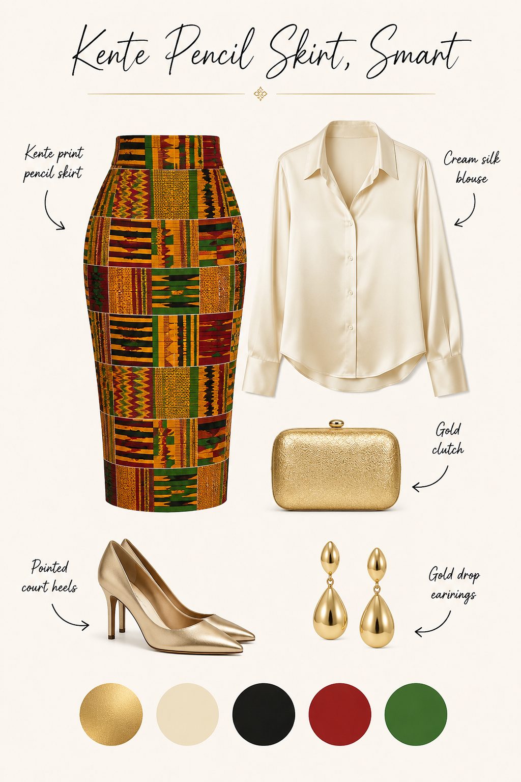 Kente pencil skirt with a silk blouse