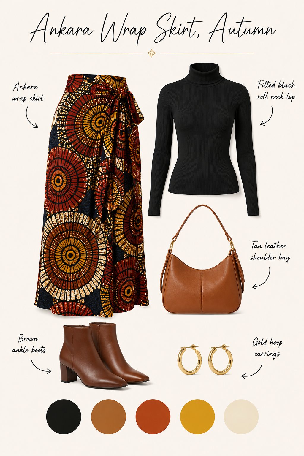 Ankara wrap skirt with a fitted roll neck
