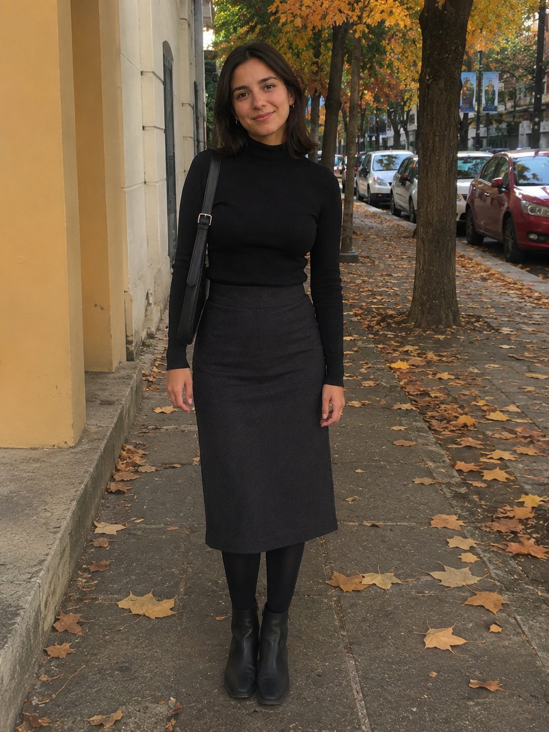 Midi skirt with ankle boots