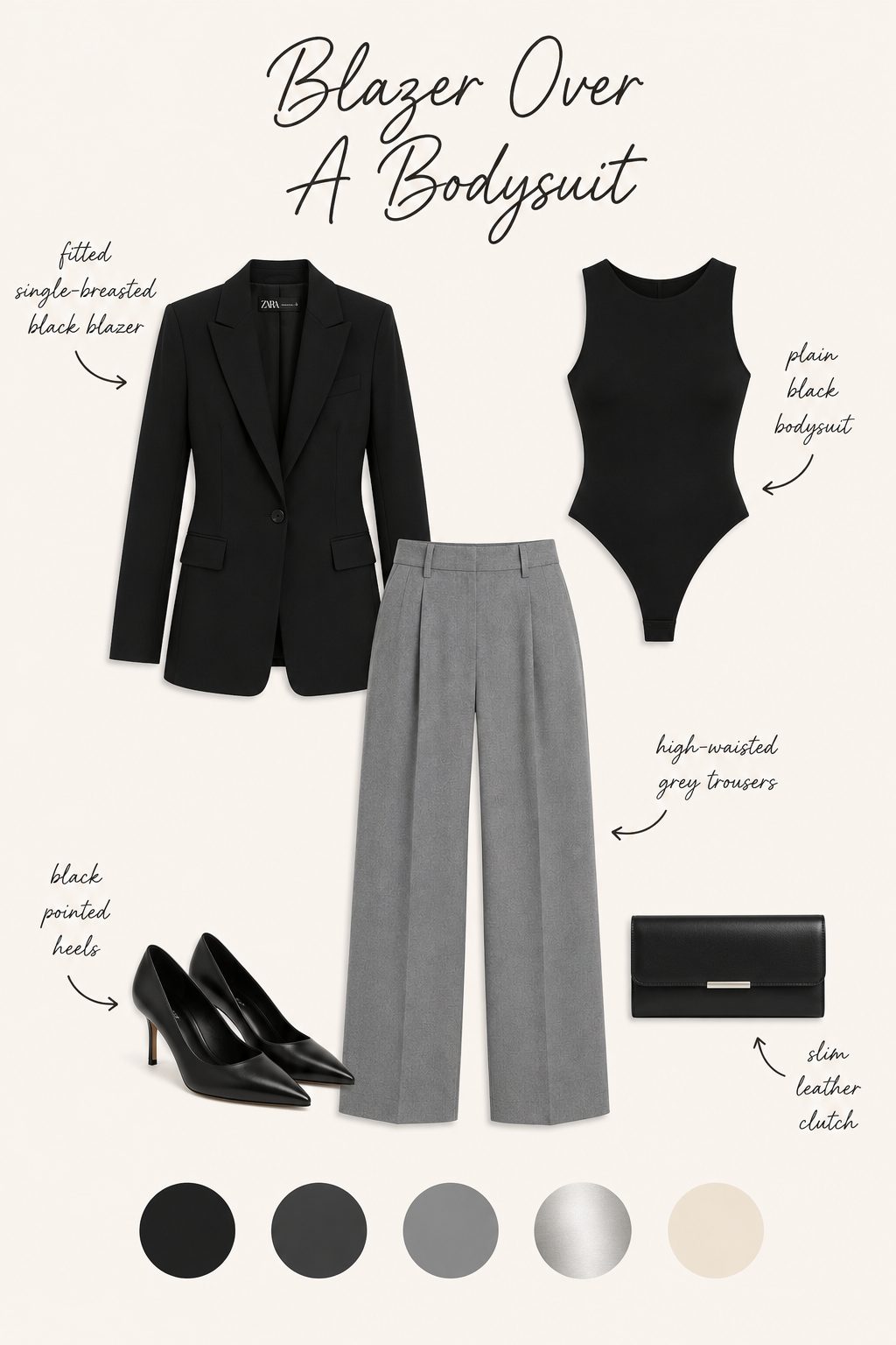 Fitted blazer over a bodysuit outfit collage