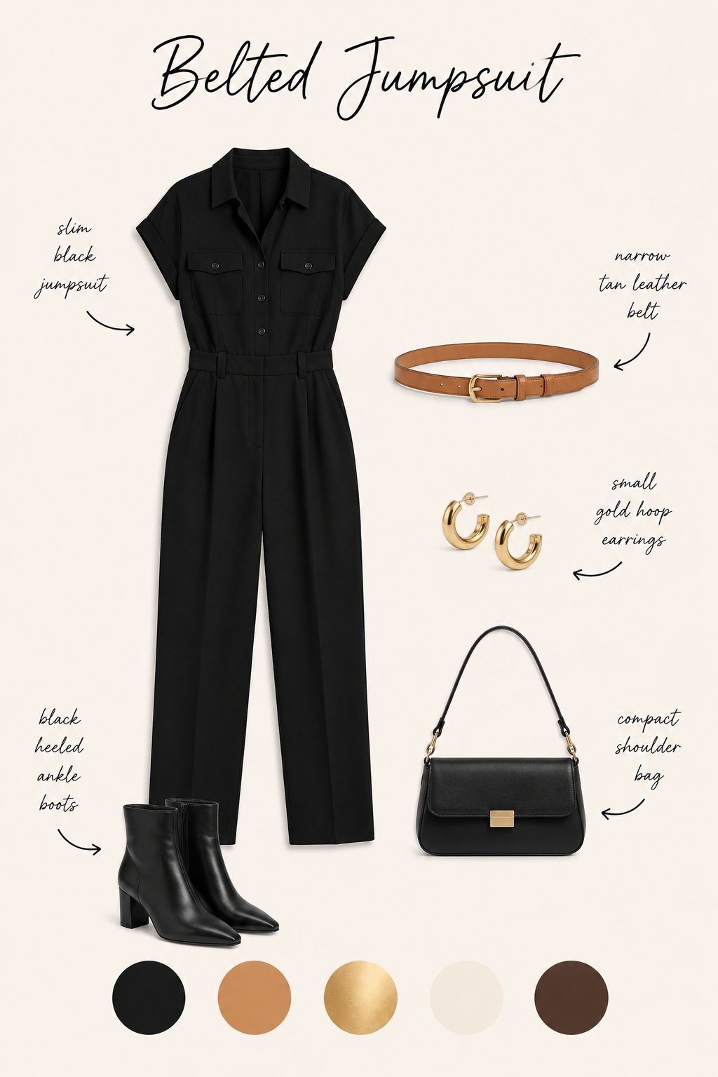 Belted jumpsuit outfit collage