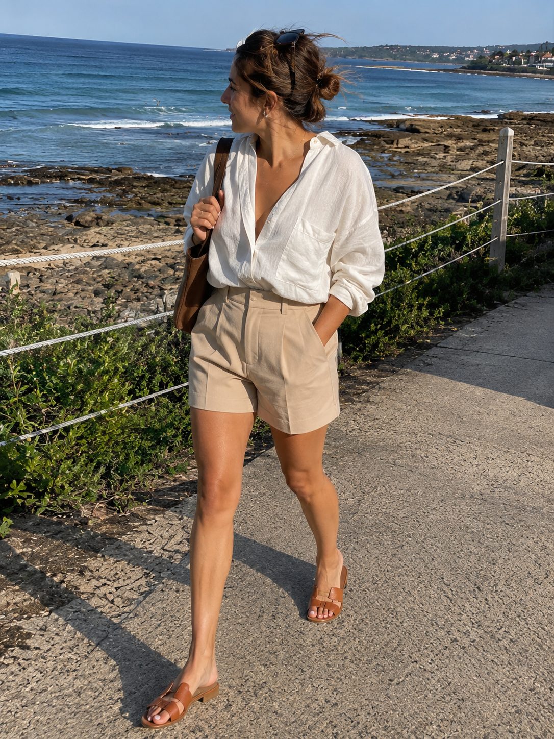 Tailored shorts with a loose tucked top