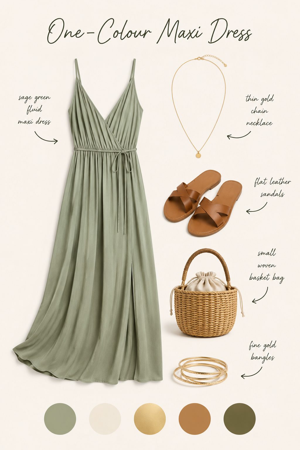 Single colour maxi dress outfit collage