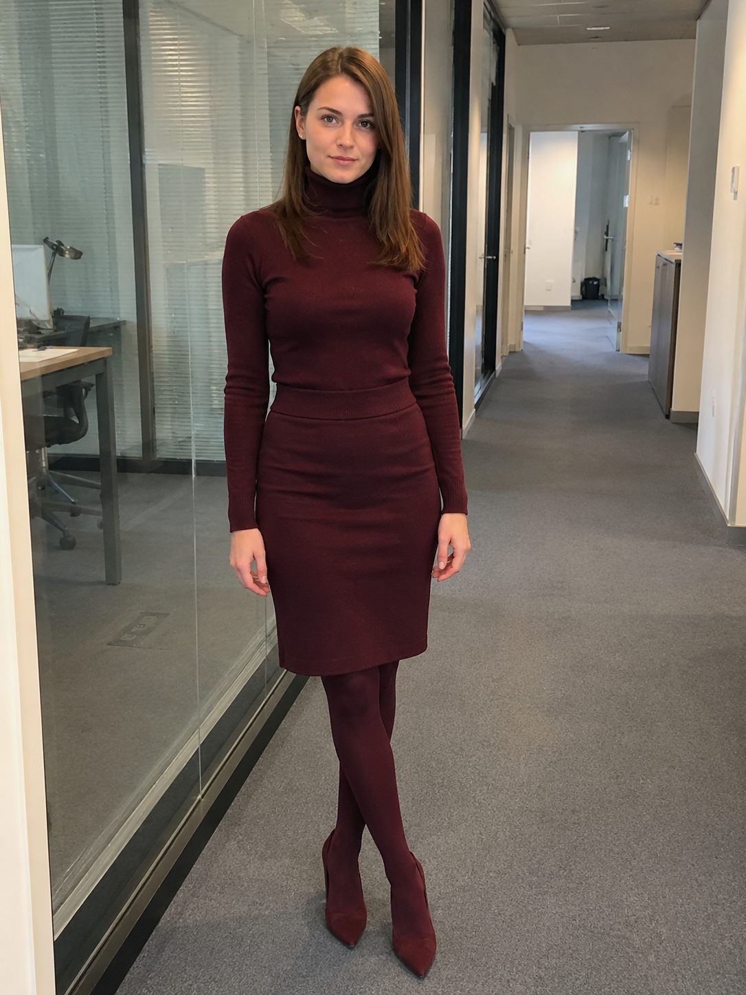 Fitted roll neck with a pencil skirt