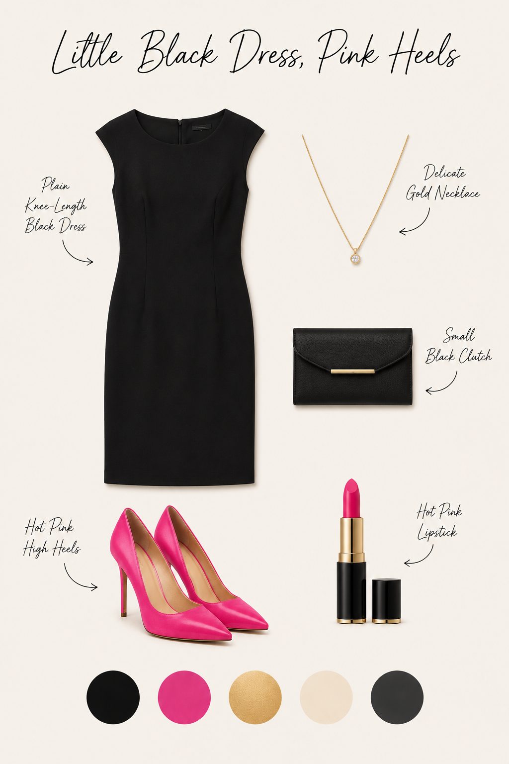 Little black dress with hot pink heels collage