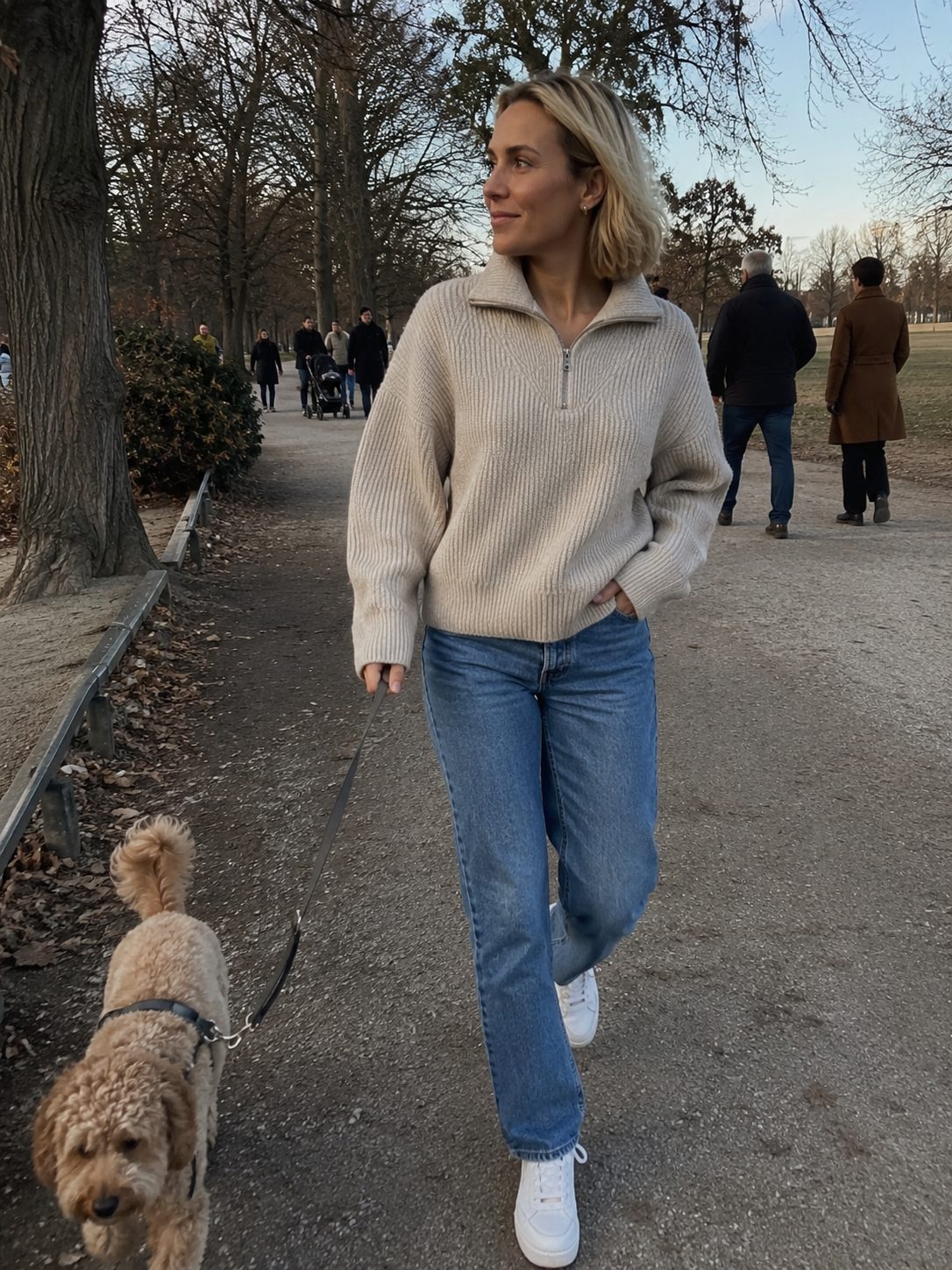 Zip-Neck Knit With Straight Jeans