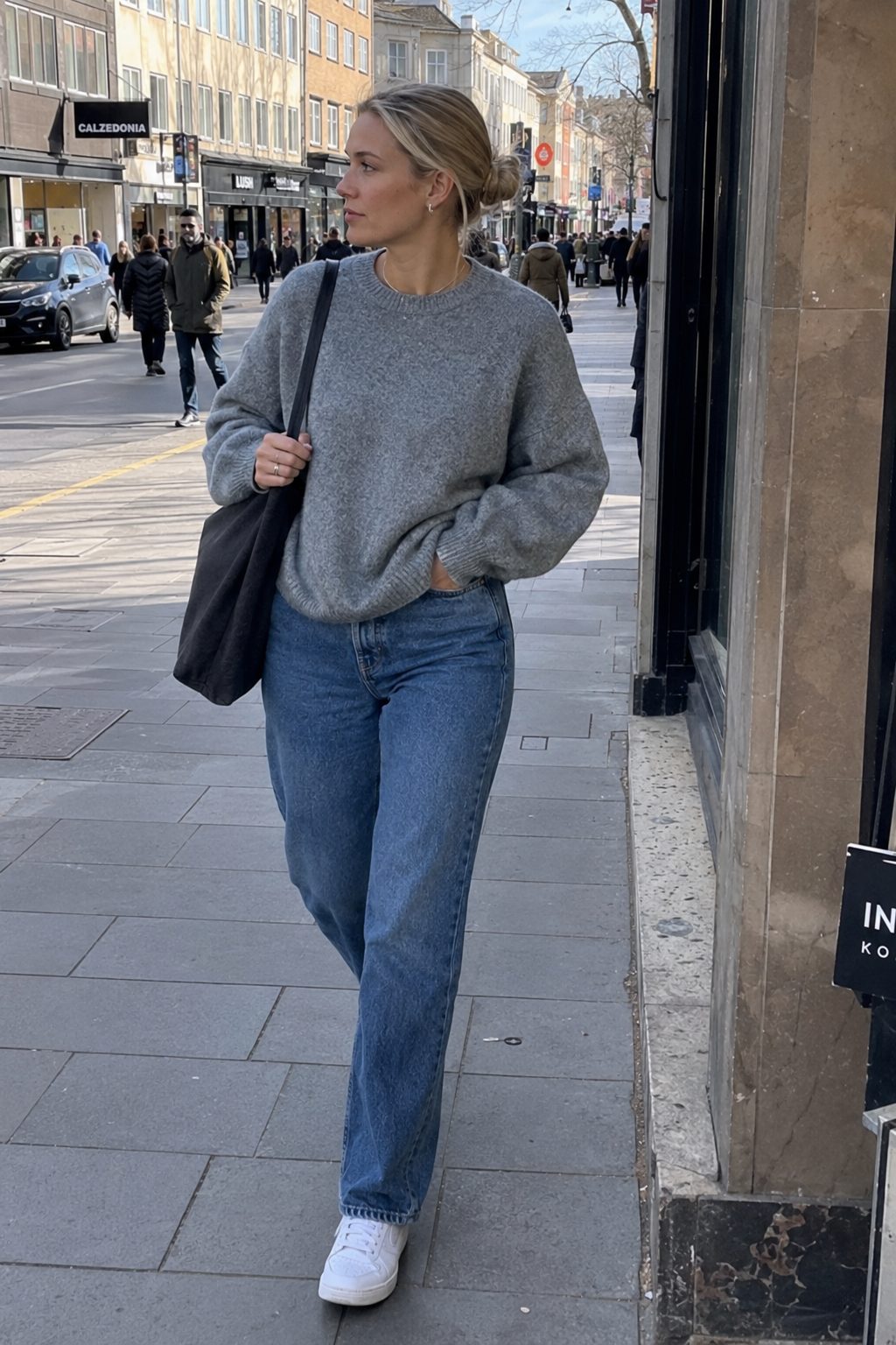 Oversized Crew Neck Jumper With Straight Jeans