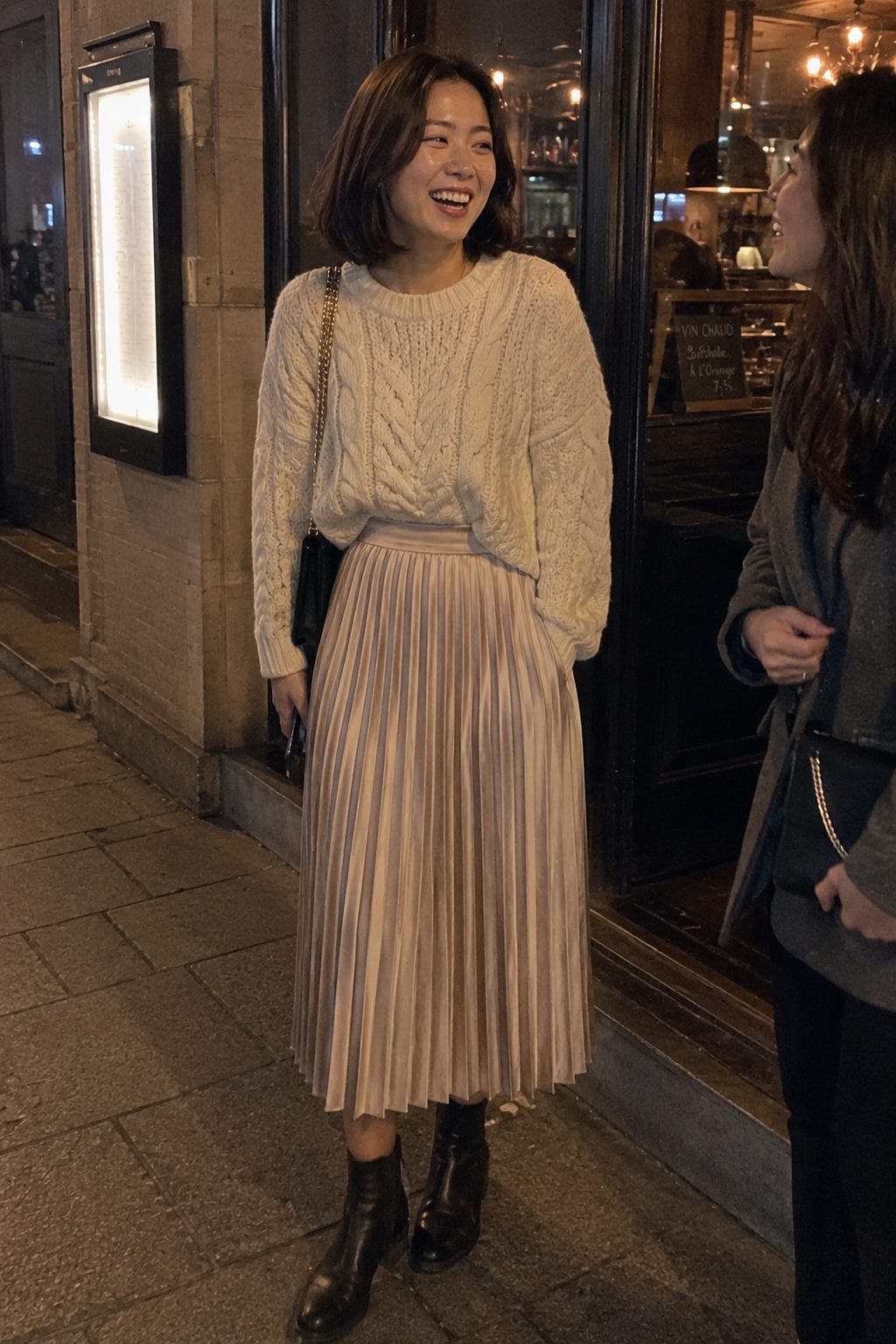 Chunky Cable Knit With a Pleated Midi Skirt