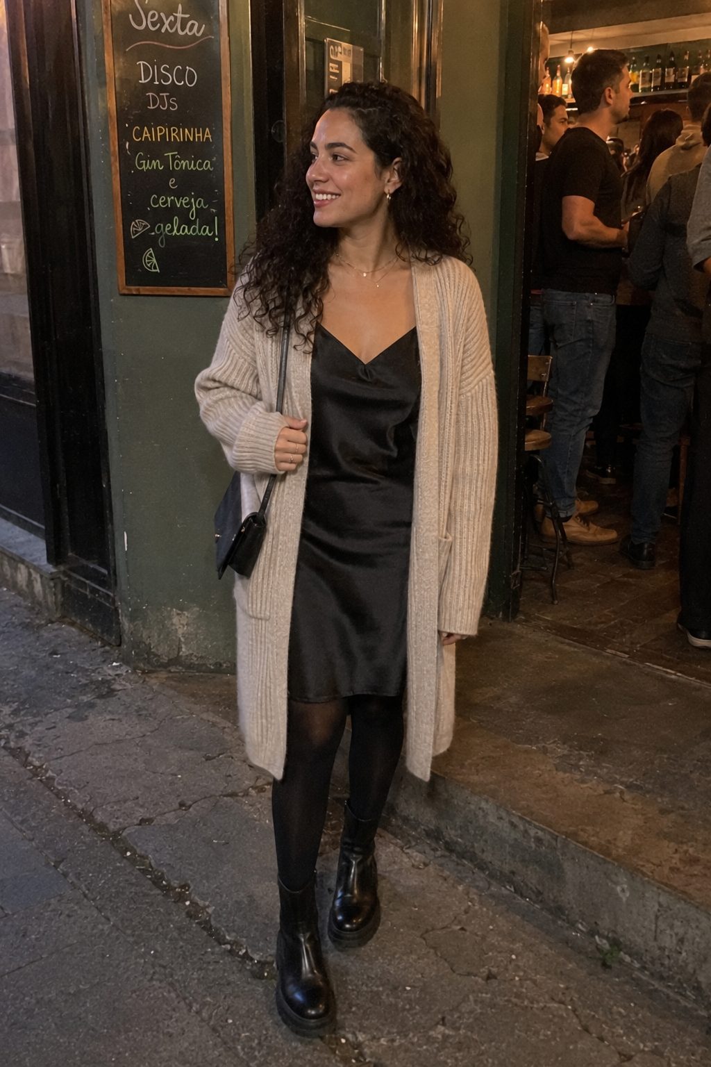 Longline Cardigan Over a Slip Dress