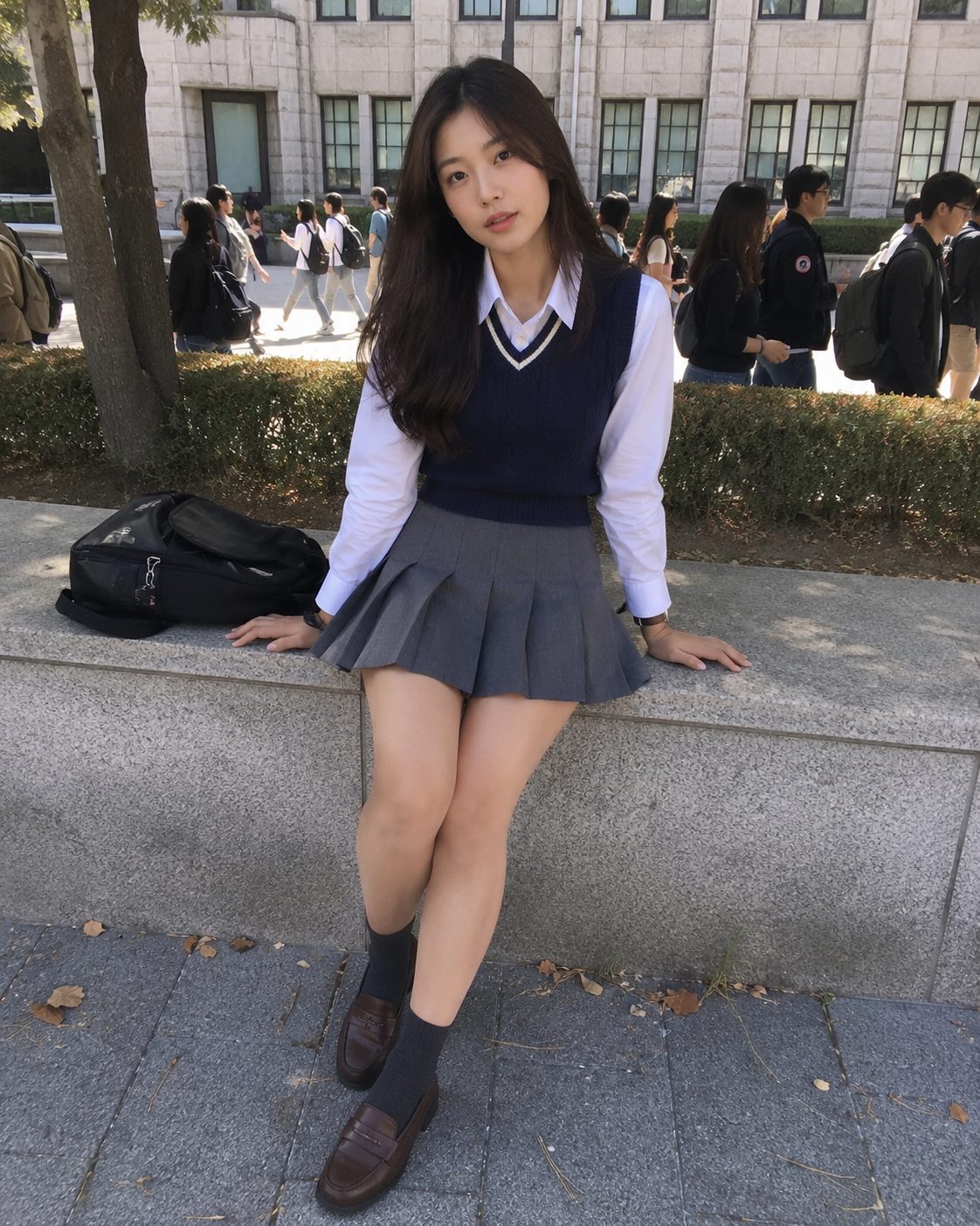 Pleated skater skirt with a sweater vest