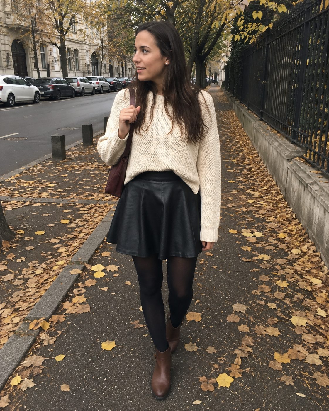 Leather skater skirt with a chunky knit
