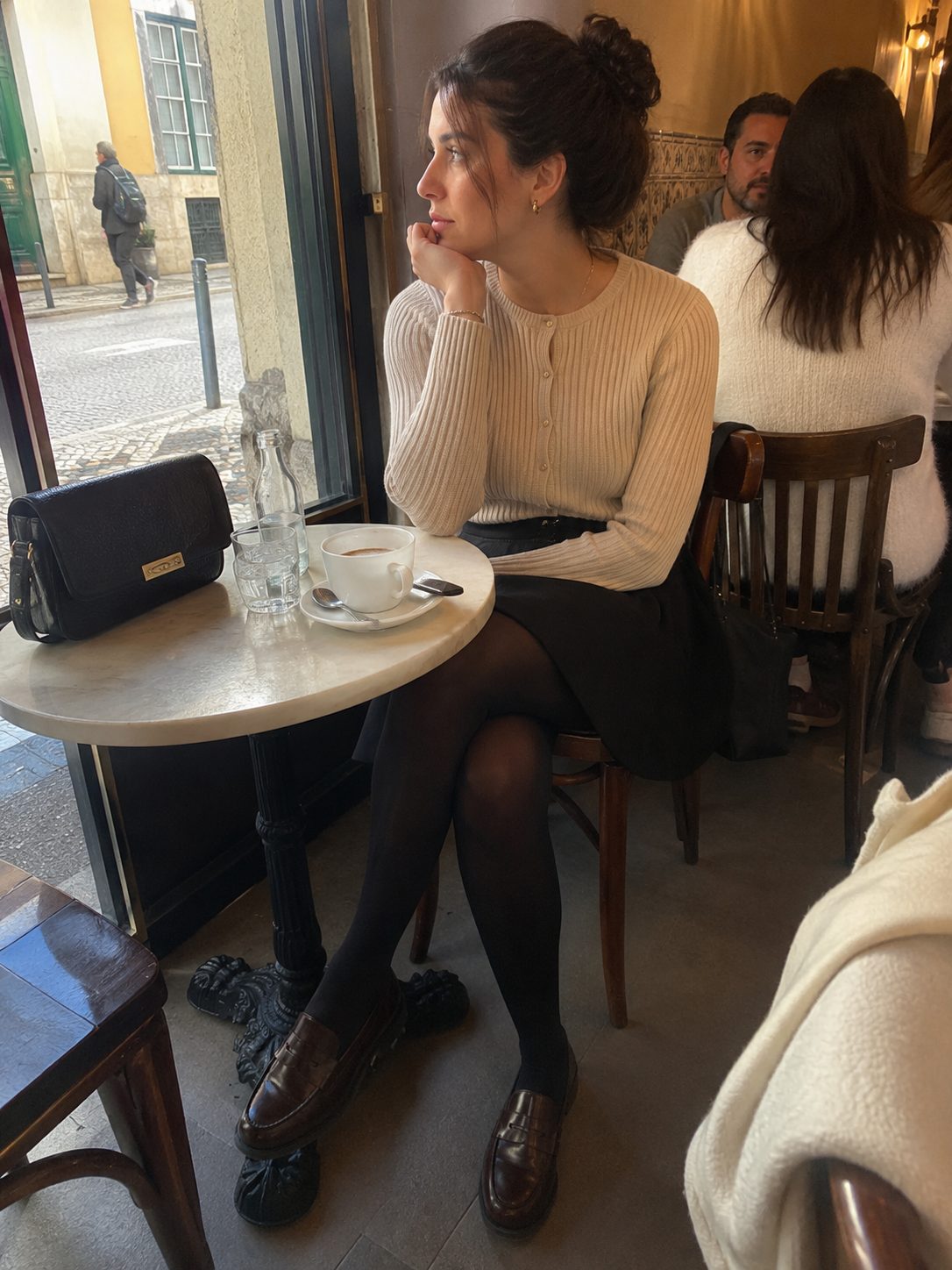 Skater skirt with a cardigan buttoned up
