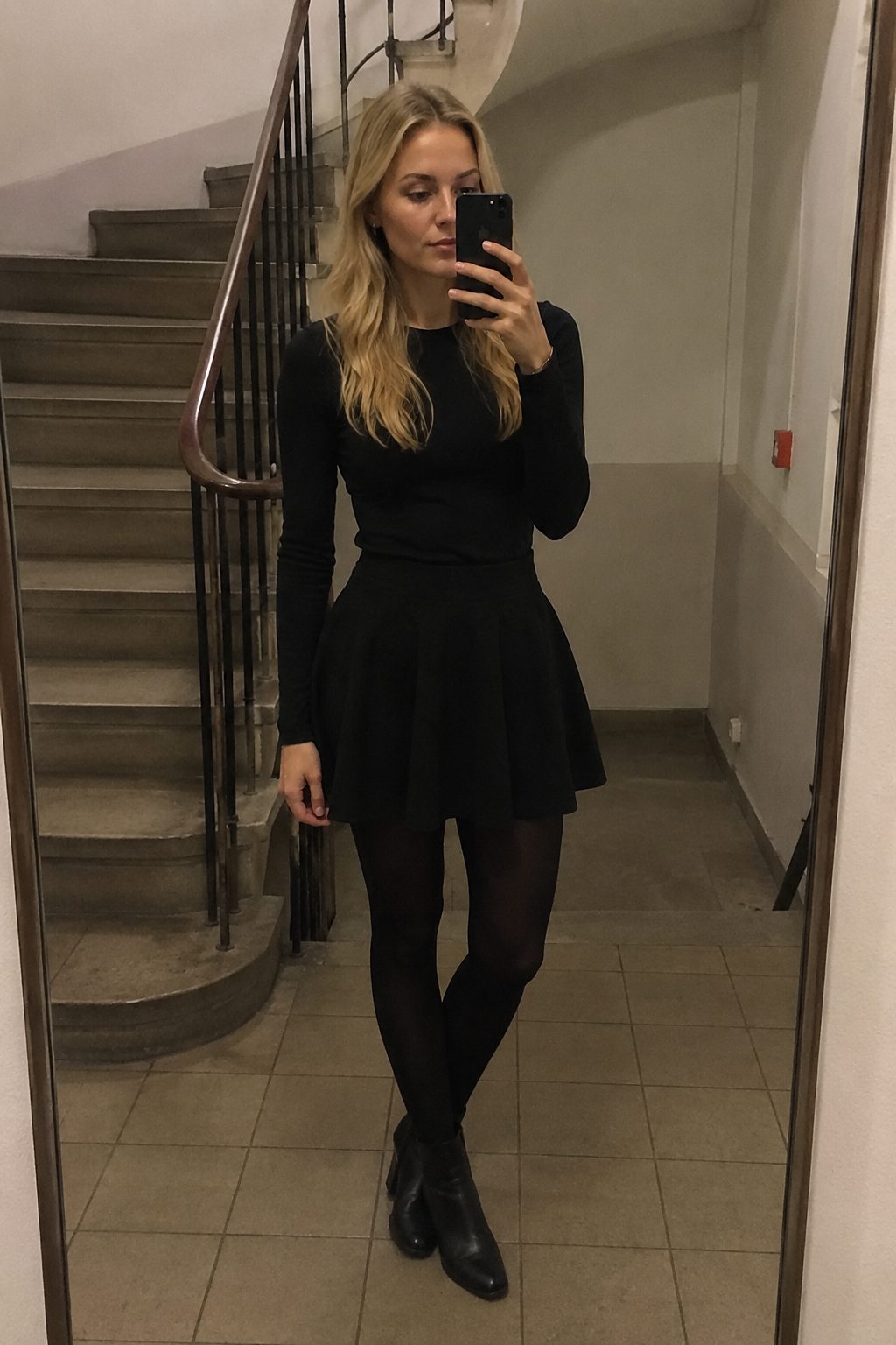 Monochrome skater skirt outfit