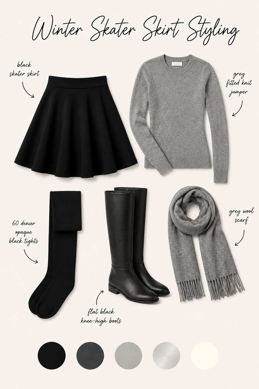 Winter skater skirt styling collage