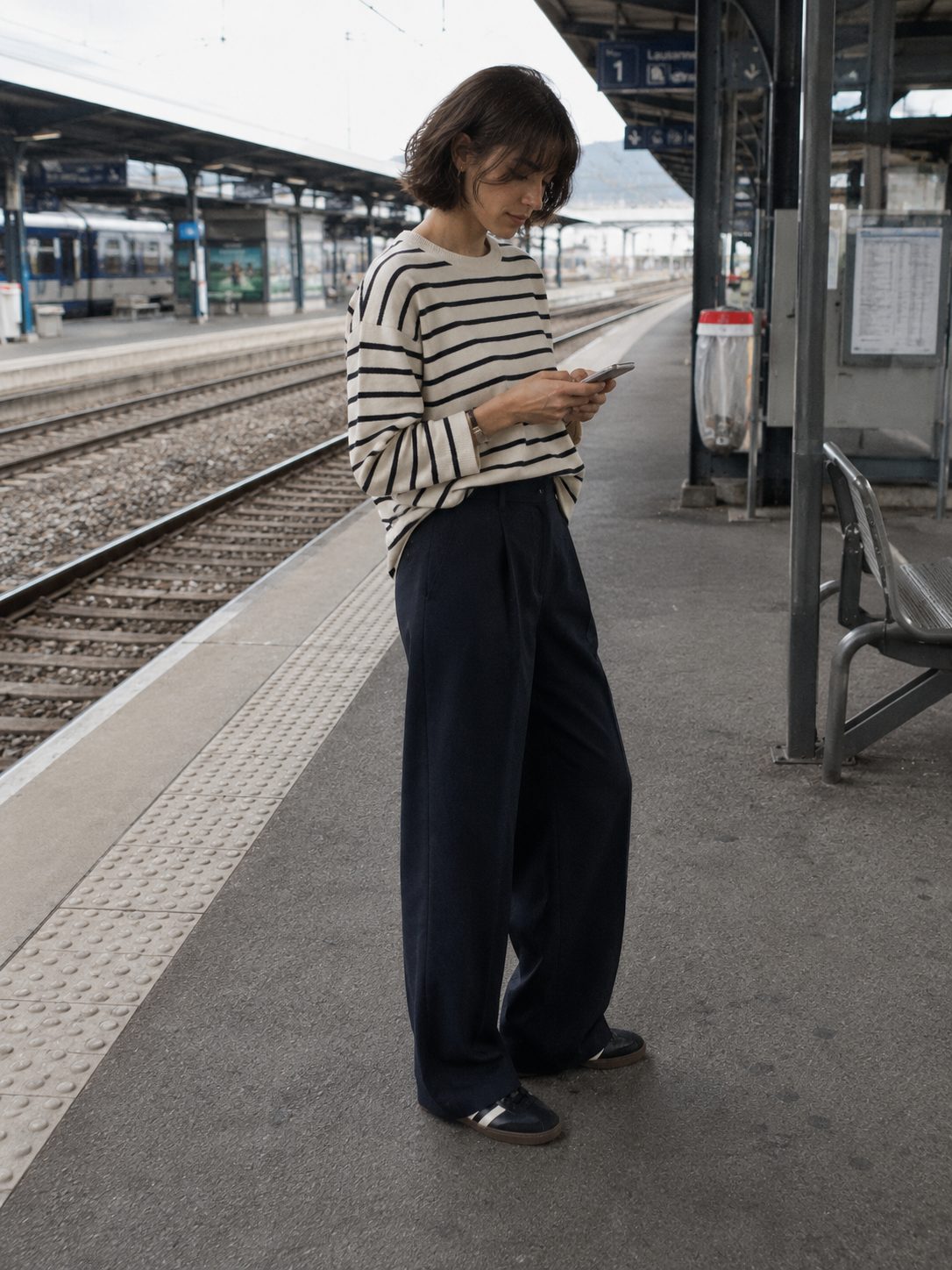 Striped Knit with Wide-Leg Trousers