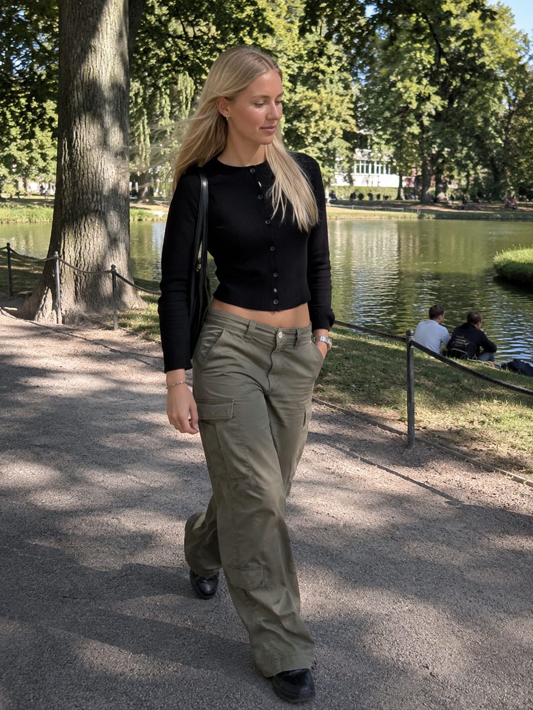 Cropped Cardigan and Cargo Trousers