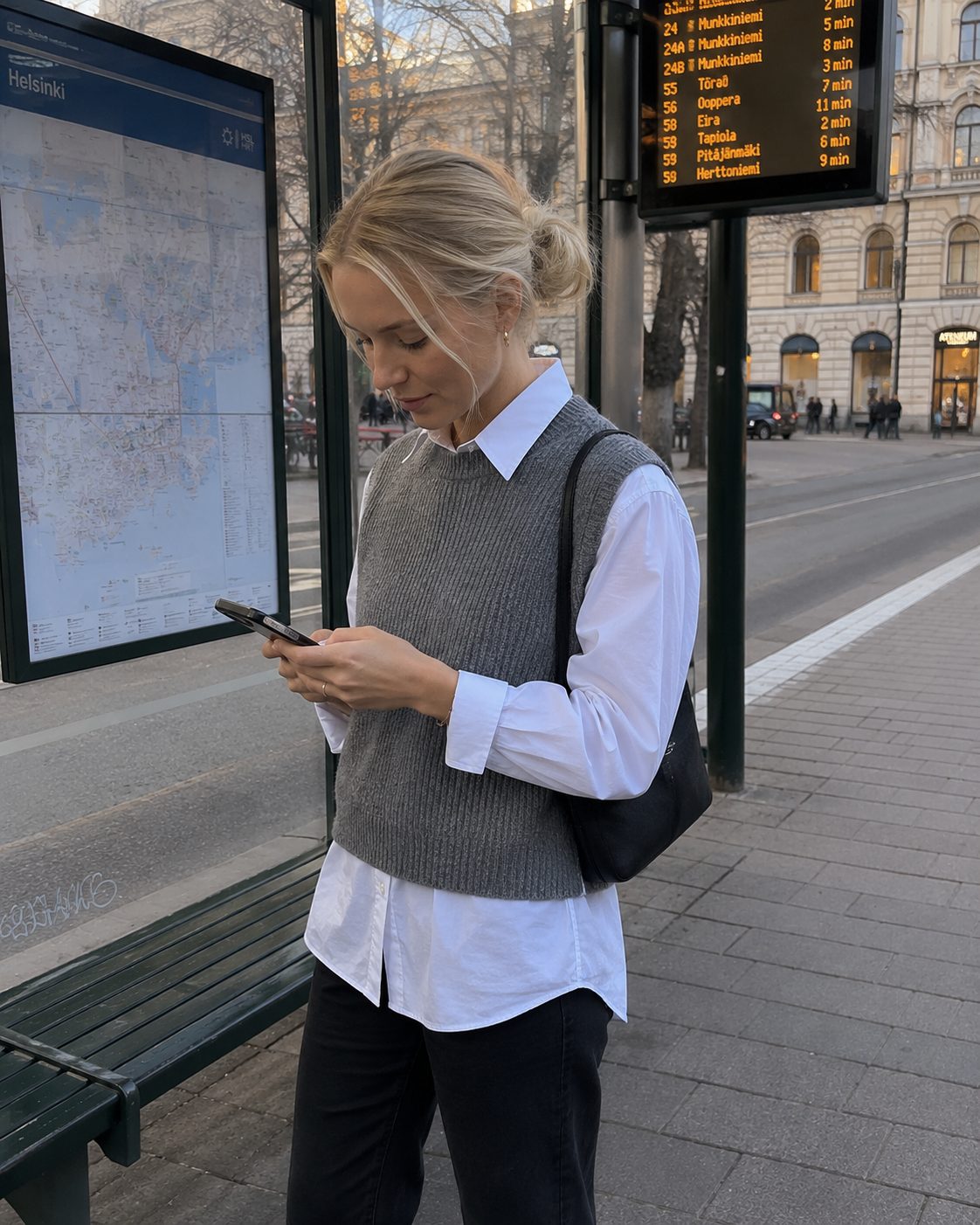 Knitted Vest over a Poplin Shirt