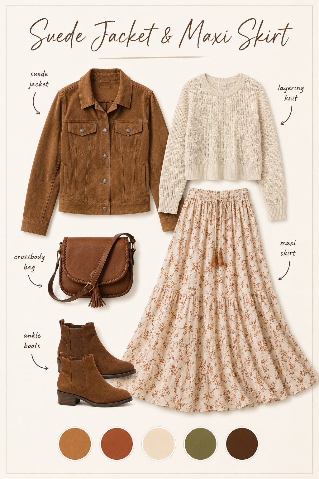 Suede Jacket with a Maxi Skirt collage