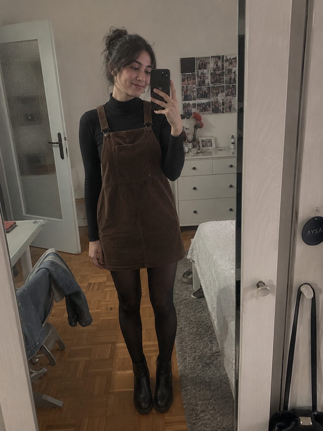 Turtleneck under a pinafore