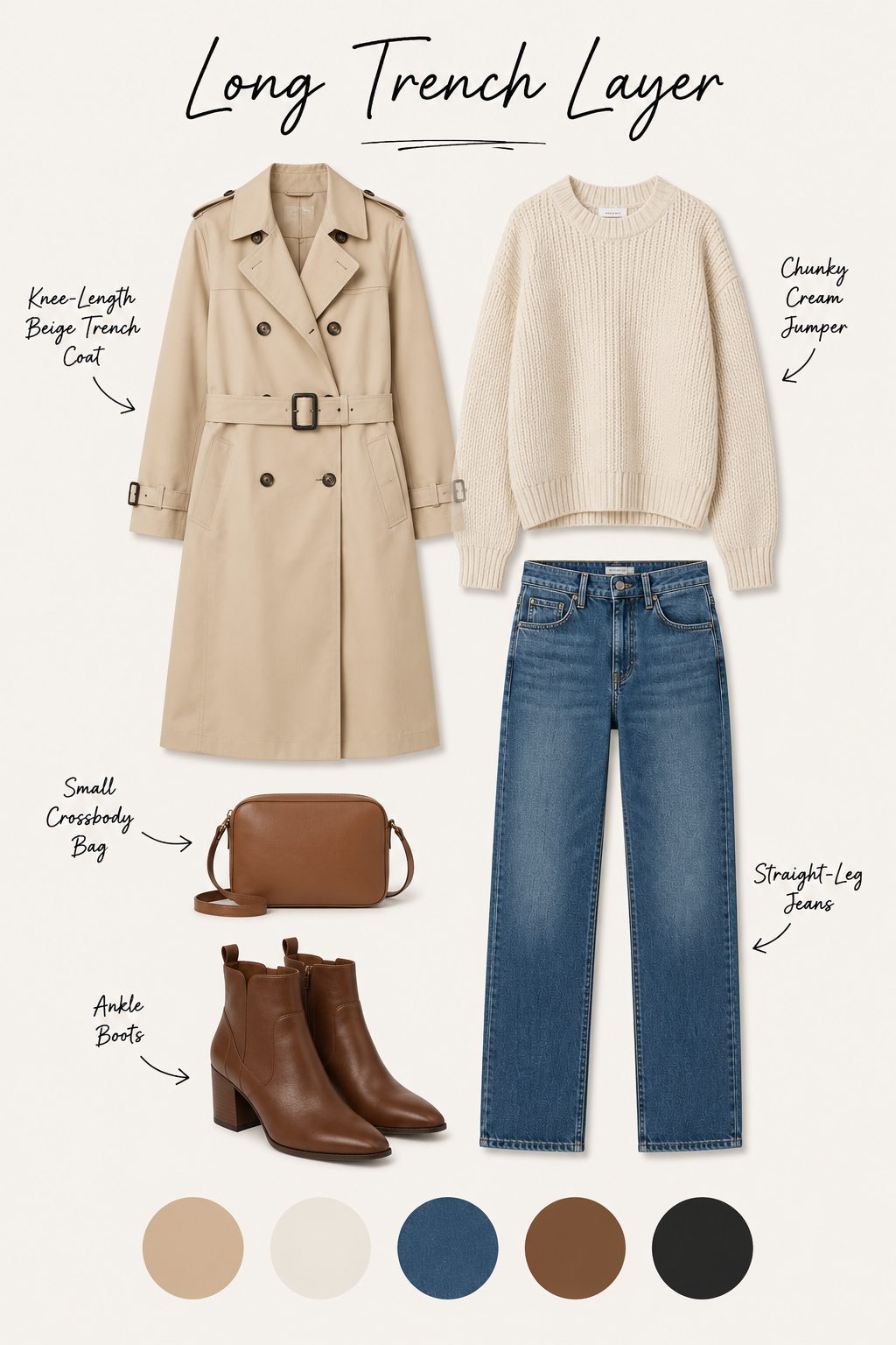 Long Trench Coat with Ankle Boots