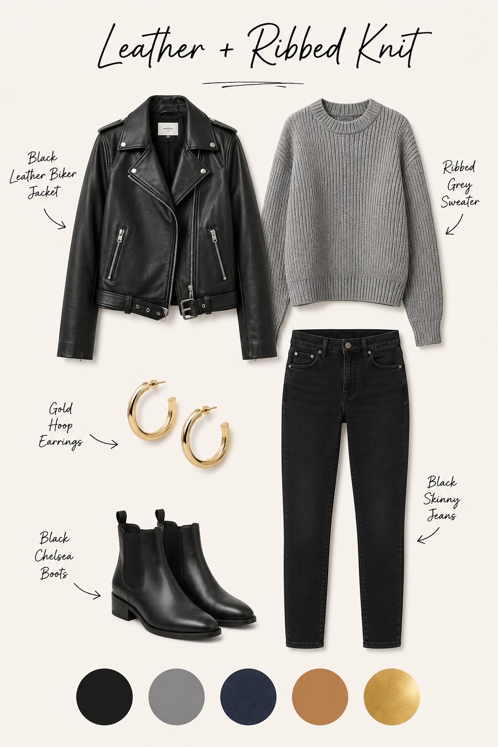 Leather Jacket Over a Ribbed Sweater