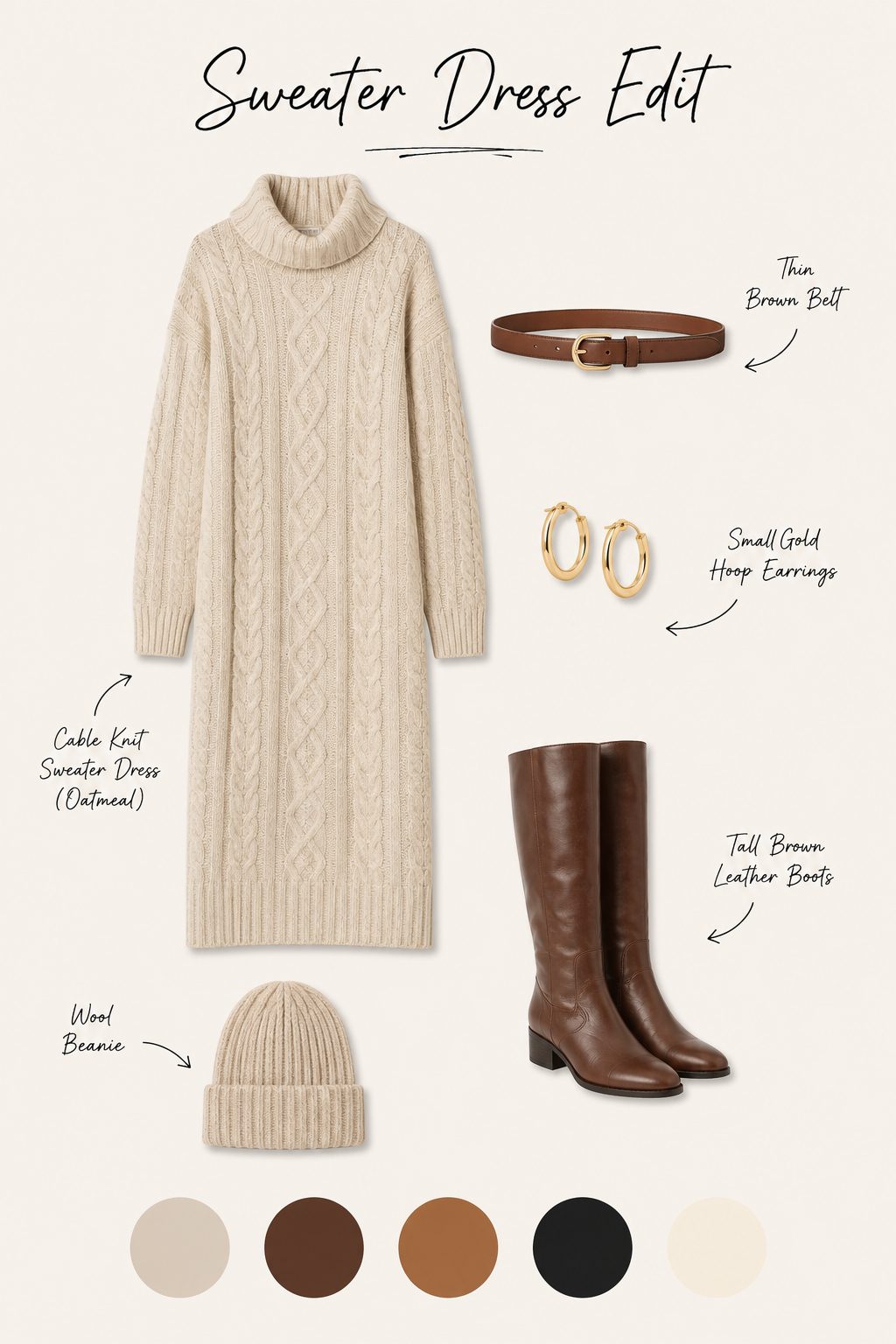 Cable Knit Sweater Dress with Tall Boots