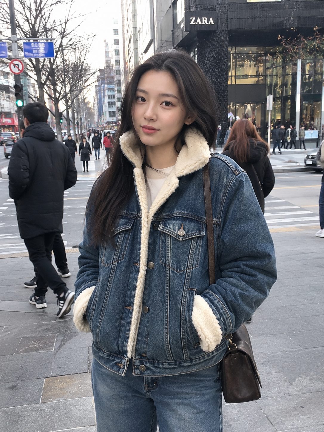 Denim Jacket Lined with Faux Shearling