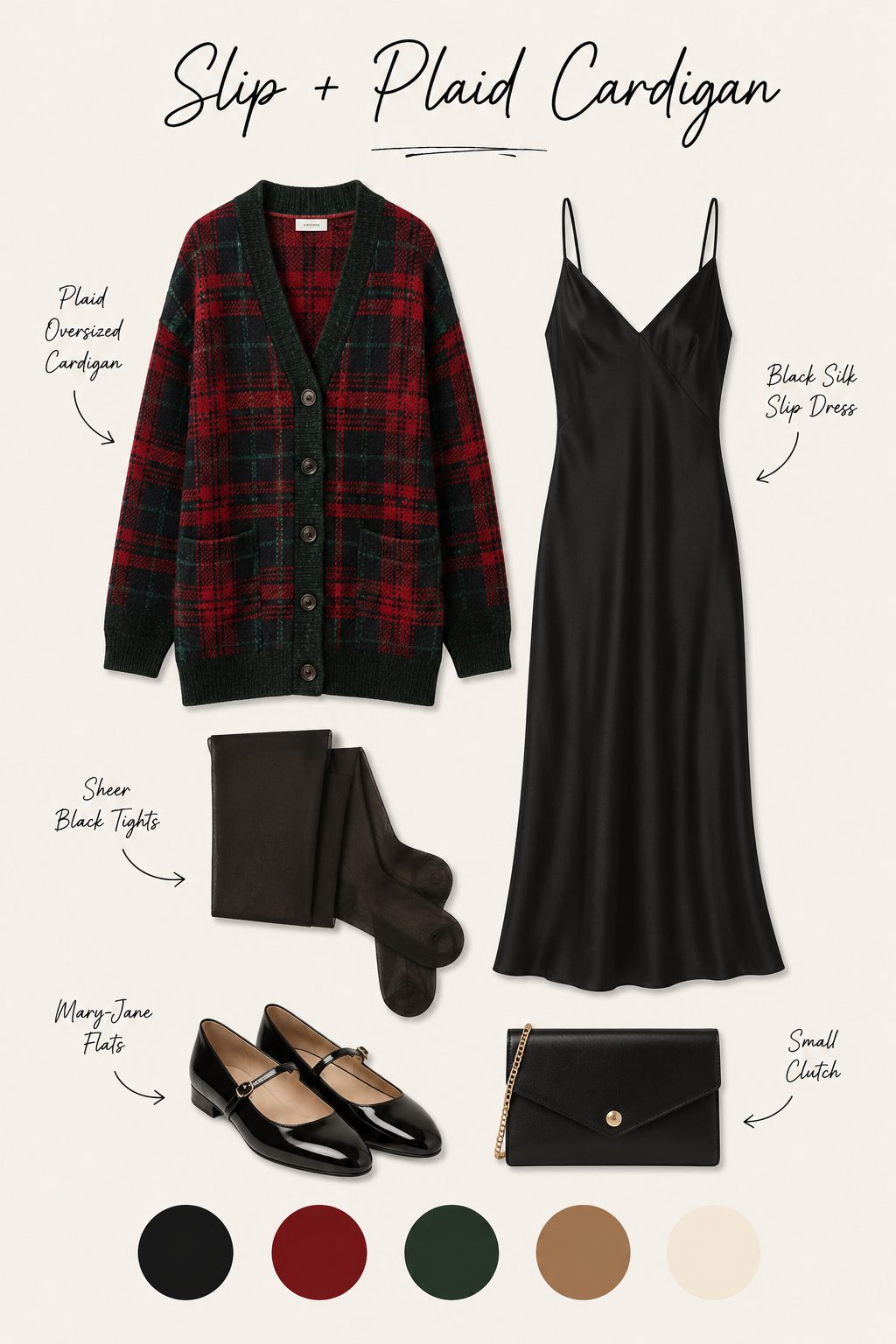 Plaid Cardigan Over a Slip Dress