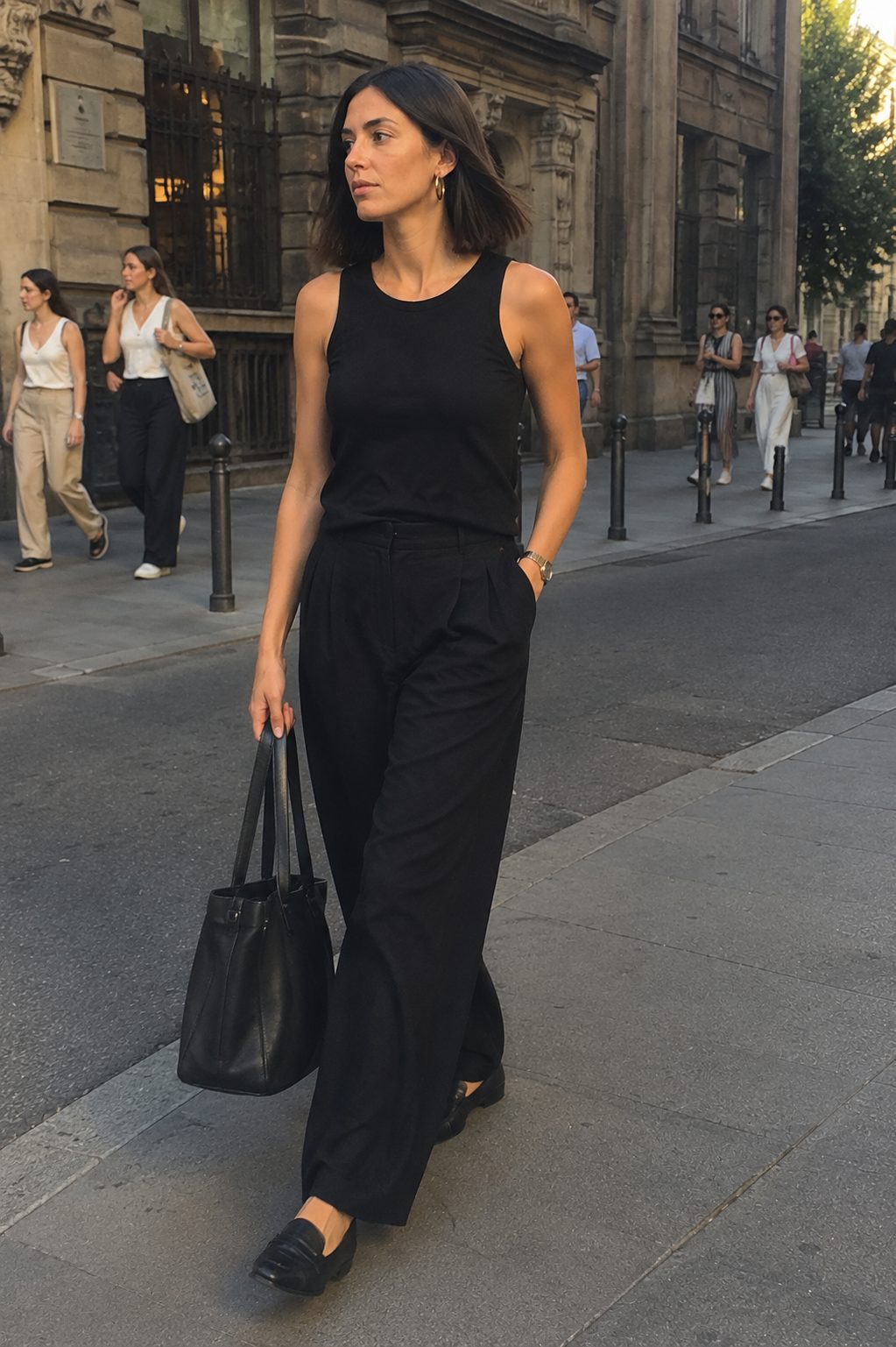 Black Tank and Wide-Leg Trousers