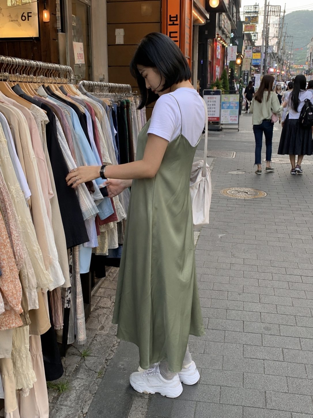 Slip Dress Over a White Tee