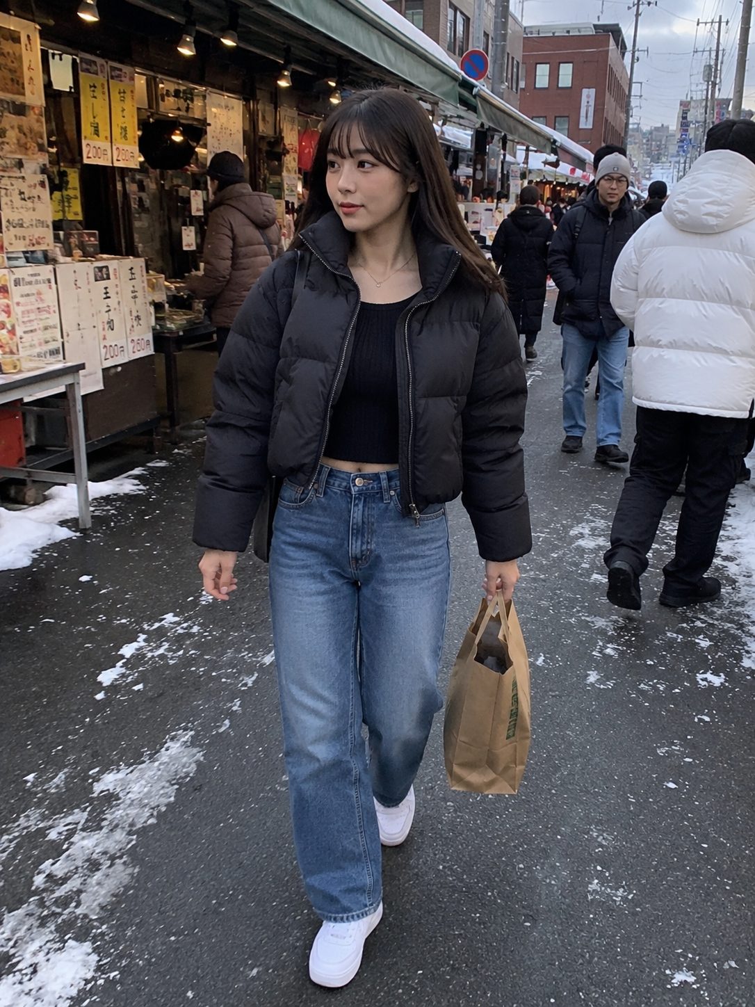 Short Puffer With Straight Jeans