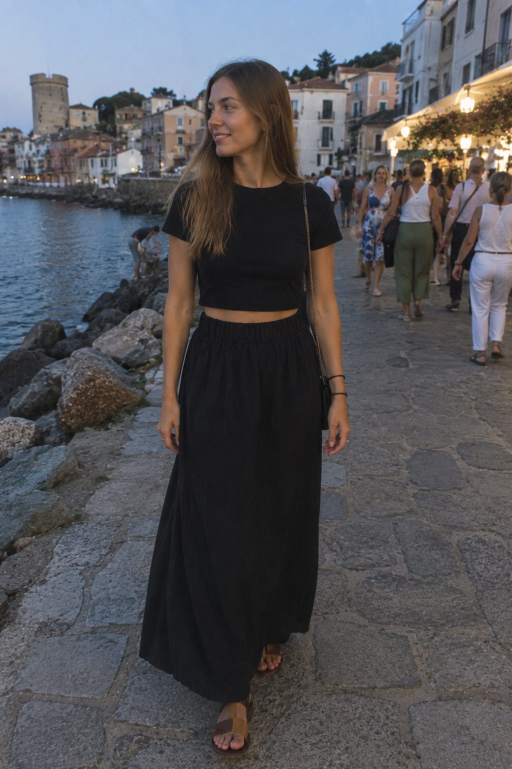 Black Maxi Skirt and Cropped Tee