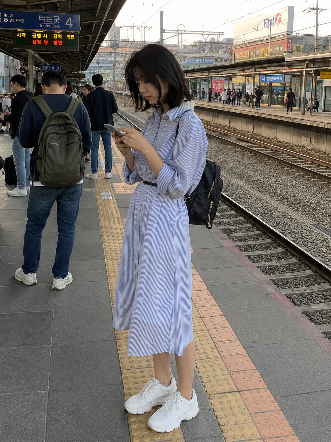 Shirt Dress With Chunky Sneakers