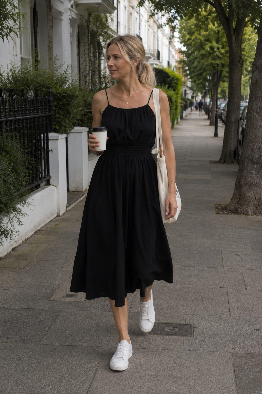 Black Sundress and White Trainers