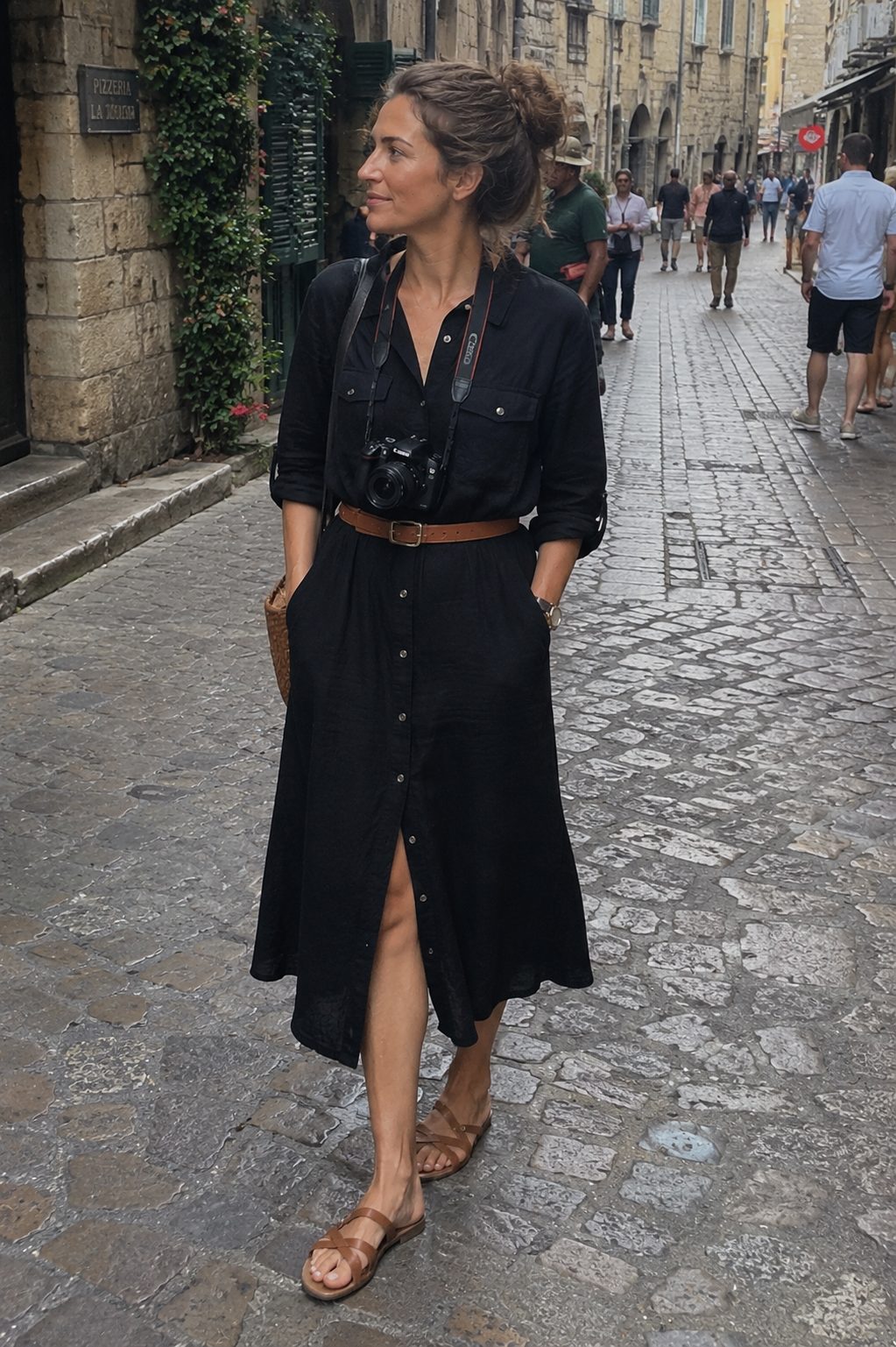 Black Utility Dress with a Belt