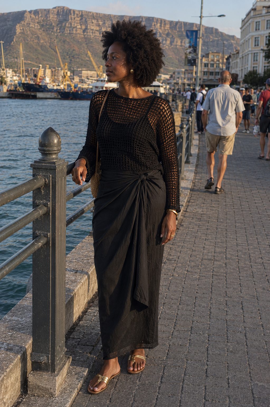 Black Crochet Top and Sarong Skirt
