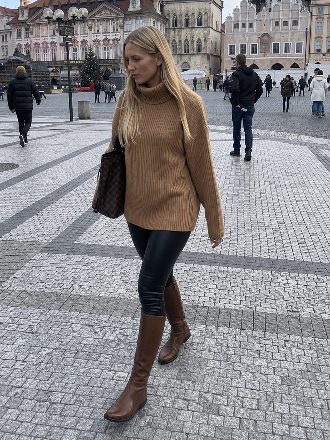 Chunky Turtleneck With Leather Leggings