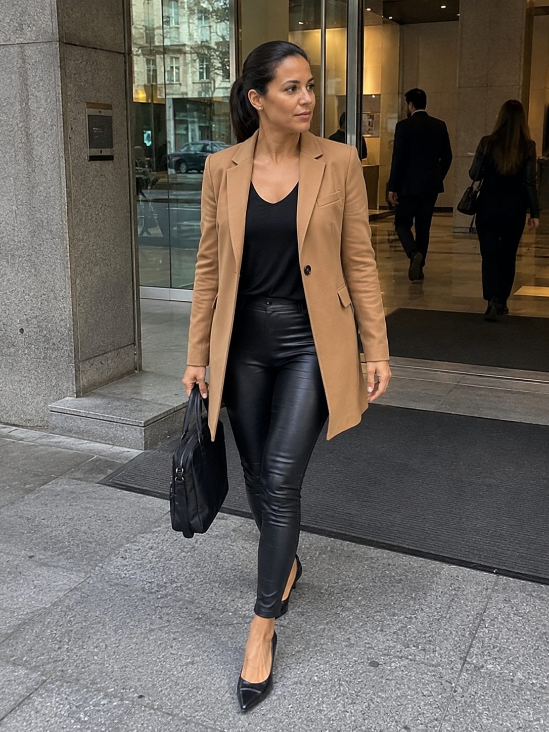 Longline Blazer With Leather Leggings